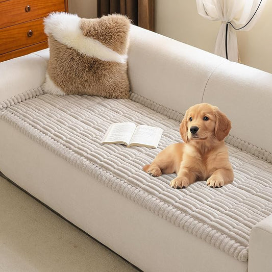 MYSKY HOME Couch Covers for 2 Cushion Sofa, Couch Cover for Dogs, Sofa Covers for Pets Washable, Soft Non-Slip Sofa Slipcovers, Loveseat Couch Covers, Furniture Protector, Oatmeal, 27.6" x 59" by MYSKYHOME