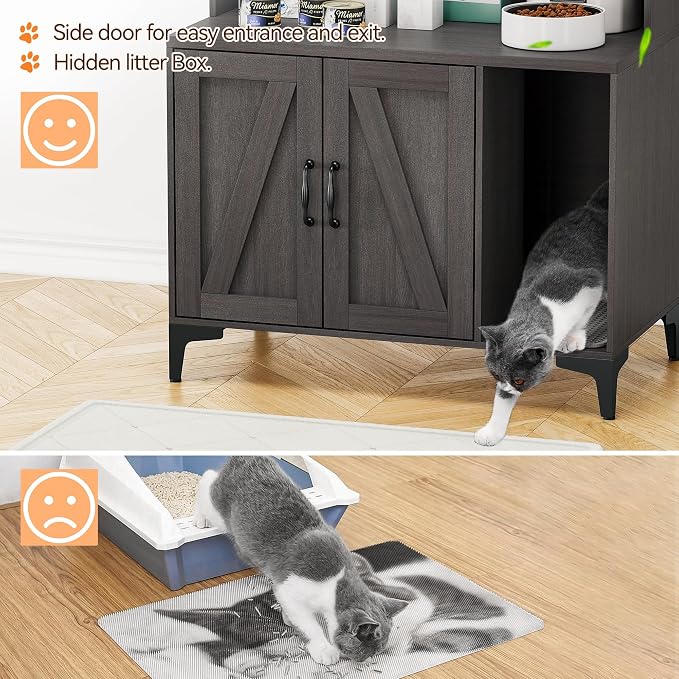 IDEALHOUSE Cat Litter Box Enclosure with Shelves and Doors,Wood Sturdy Hidden Litter Box Furniture,Indoor Cat House Furniture for Most of Litter Box,Litter Box Cabinet,Walnut Color - Image 6