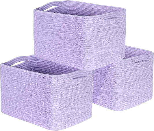 MINTWOOD Design 3-Pack Storage Baskets and Cube Bins for Shelves, Playroom and Classroom, Decorative Woven Closet Organizers for Books, Shoes, and Pantry Items, Lavender Purple by MINTWOODDesign