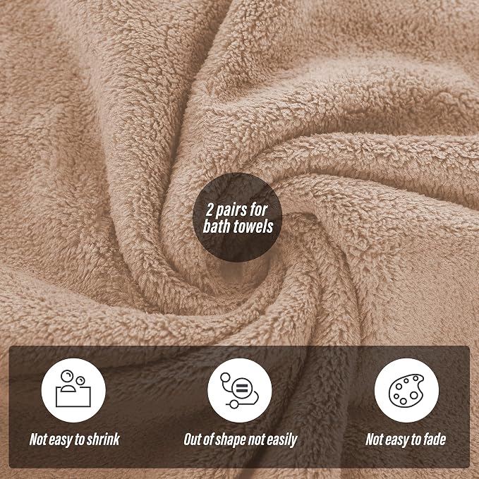 MOONQUEEN 2 Pack Premium Bath Towel Set - Quick Drying - Microfiber Coral Velvet Highly Absorbent Towels - Multipurpose Use as Bath Fitness, Bathroom, Shower, Sports, Yoga Towel (Brown) - Image 4