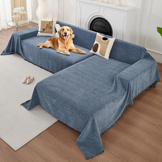 HAOMAIJIA Sectional Couch Covers L Shape 2 Pieces Washable L Shaped Couch Covers for Sectional Sofa Non Slip Couch Cover Blanket for Dogs Pet Friendly Furniture Protector (Blue, 71"x118" + 91"x134") by HAOMAIJIA