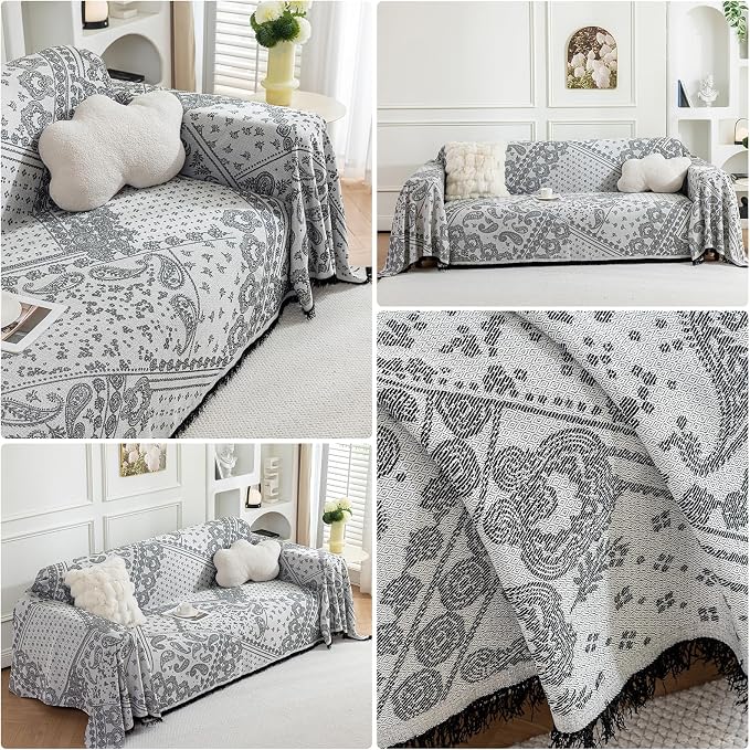 Deep Dream Boho Couch Cover Blanket, Soft Chenille Sofa Covers for 3 Cushion Couch, Sofa Slipcovers Washable Living Room Furniture Protector for Dogs Pets (Black, 71"x134") - Image 3