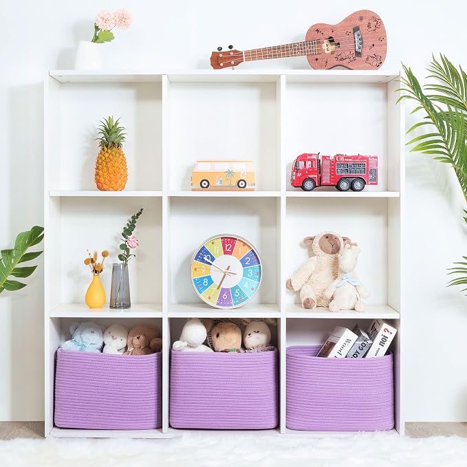 MINTWOOD Design 3-Pack Storage Baskets for Shelves, Decorative Baskets for Organizing, Woven Baskets for Storage, Book Basket Cube Storage Bin Box, Pantry Closet and Shoe Organizers, Lilac Purple - Image 4