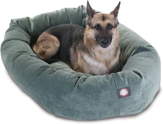 Majestic Pet 52 Inch Micro Velvet Calming Dog Bed Washable – Cozy Soft Round Dog Bed with Spine for Head Support - Fluffy Donut Puppy Mat 52x35x11 (inch) X- Large – Azure by MajesticPet