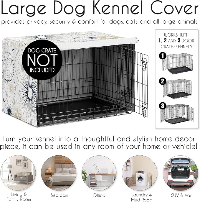 Sweet Jojo Designs 42in. Medium/Large Dog Crate Cover (Boho Star and Moon) Pet Cage, Kennel Covers (Shabby Chic, Bohemian, Celestial, Sky, Stars & Moons, Starburst, Cosmic, Navy Blue & Gold, Grey) - Image 4