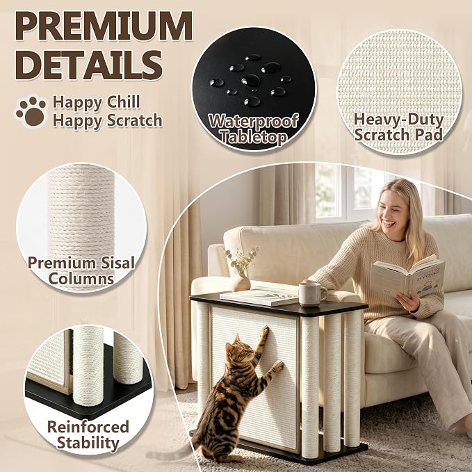 Couch End Table from Cat Scratch, Couch Protector with Sisal Scratching Post & Panel for Cat, Pet Corner for Wall & Furniture Protection, Black Right - Image 5