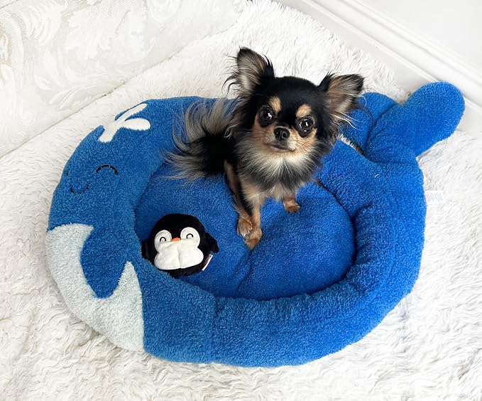 TONBO Soft Plush Small Cute and Cozy Nature Dog Cat Bed, Washer and Dryer Friendly (Whale) - Image 2