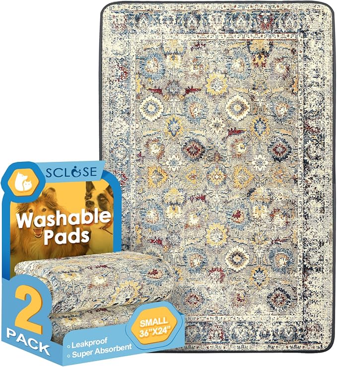 SCLOSE Washable Pee Pads for Dogs 2 Pack, 36" x 24" Reusable Puppy Pads Waterproof, Super Absorbent Dog Rugs, Leakproof, Dog Crate Pad, Playpen Mat, Whelping Pads, Vintage by SCLOSE