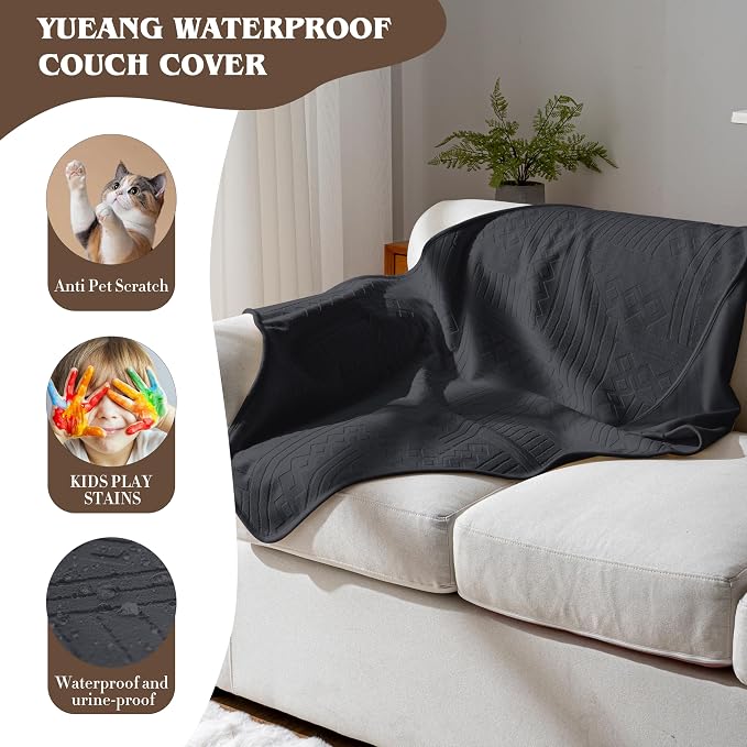 Waterproof Recliner Chair Cover - Washable Double-Sided Velvet and Pattern Reversible Cover for Couch, Bed, Car and Sofa Protection for Dogs, 30x40in/Black - Image 6