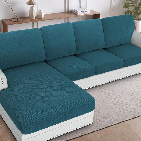H.VERSAILTEX Sectional Couch Covers 4 Pieces Sofa Seat Cushion Covers L Shape Separate Cushion Couch Chaise Cover for Both Left/Right Sectional Couch (Seat Only: 1 Chaise + 3 Sofa, Deep Teal) by HVERSAILTEX