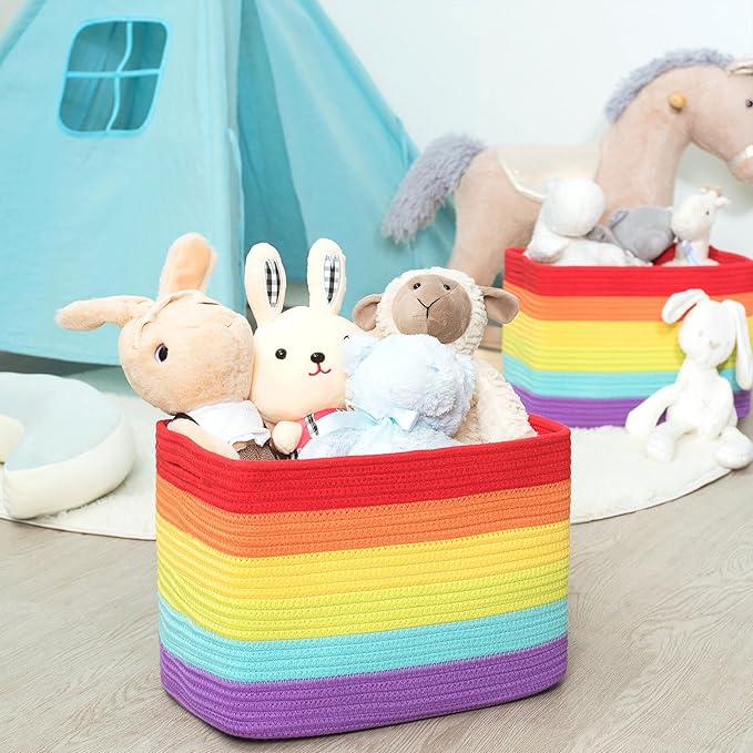 MINTWOOD Design 3-Pack Storage Baskets for Shelves, Playroom and Classroom, Book Basket, Decorative Storage Cube Bins, Woven Closet Organizers, Pantry and Shoe Organizer, Rainbow - Image 6