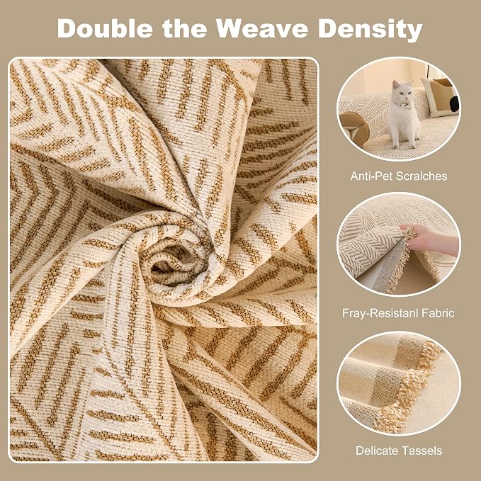 Couch Covers for Sofa, Sofa Covers Washable, Sectional Couch Covers, Sofa Covers for 2 Cushion Couch, Non Slip Stripe Sofa Slipcovers Furniture Protector (Khaki, 71x150) - Image 9