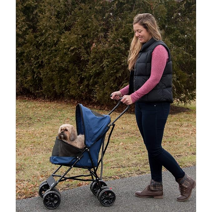 Pet Gear Travel Lite Plus Stroller, Compact, Easy Fold, No Assembly Required, Large Wheels for Cats and Dogs up to 15 pounds, Navy