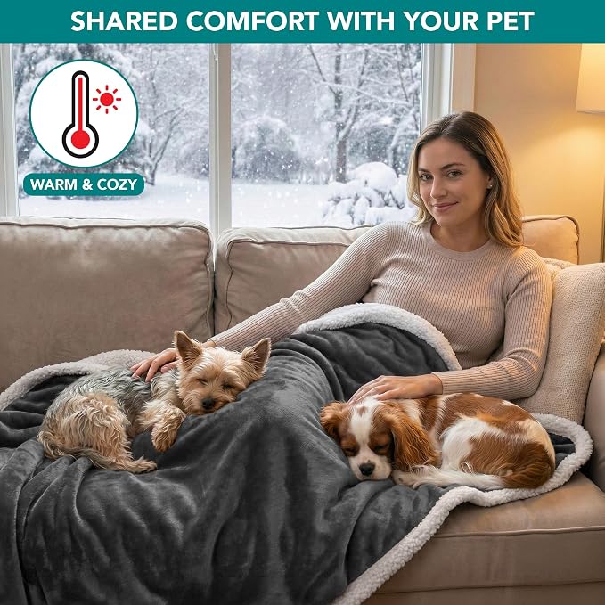 PetAmi Waterproof Dog Blanket for Couch, Extra Large 80x60, Pee Proof Sherpa Fleece Reversible Pet Throw, Furniture Protector for Bed Sofa Crate Kennel, Soft Washable Cover for Dog Cat, Grey - Image 4