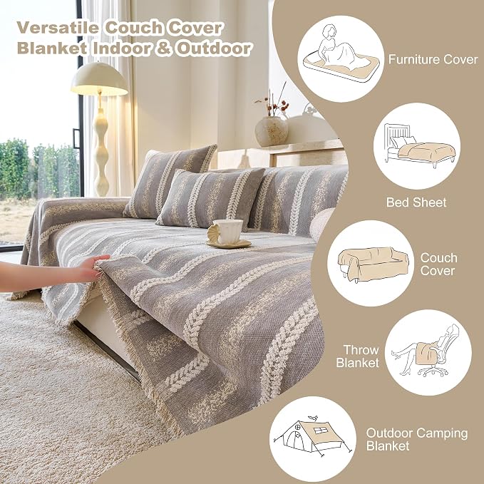 Couch Cover for Dogs Washable Sofa Cover, Sectional Couch Covers, Sofa Covers for 2 Cushion Couch, Non Slip Stripe Sofa Slipcovers Furniture Protector (Light Grey, 71 * 134) - Image 4
