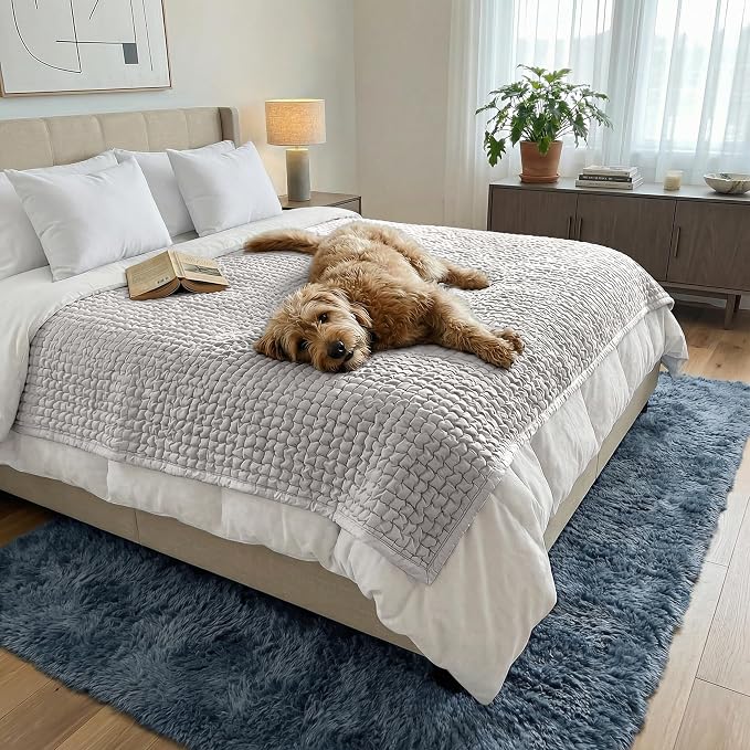 PAULATO BY GA.I.CO. Waterproof Blanket for Bed – Queen Absorbent Couch Cover – Machine Washable Stain-Proof Pad for Large Sofa – Pets Dogs & Cats Friendly Protector - Light Grey - Image 2