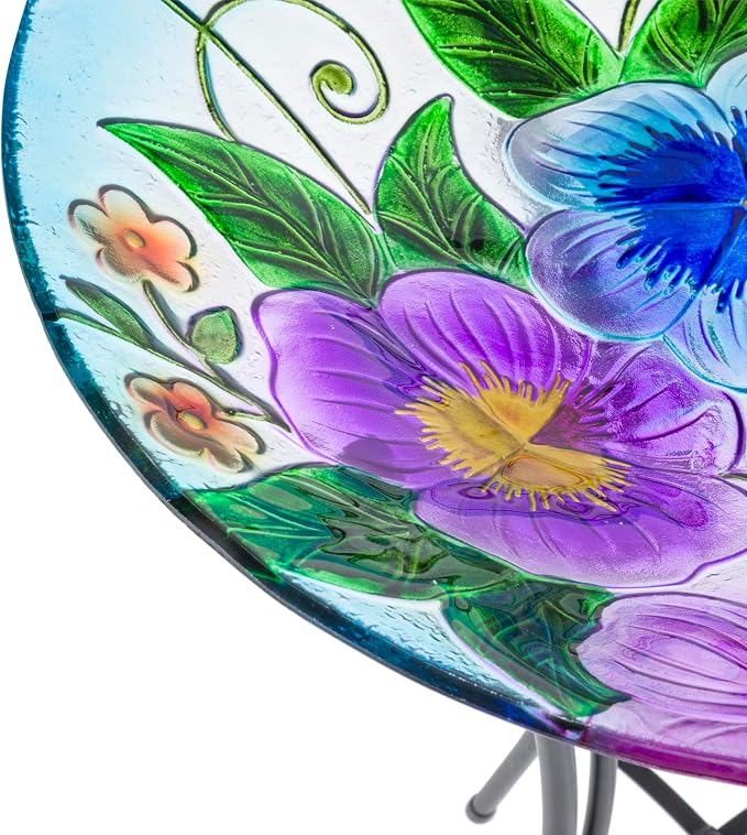 Alpine Corporation 18" Glass Birdbath Topper with Colorful Butterfly and Flowers - Image 7