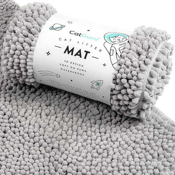 CatGuru Cat Litter Mat, Medium, Extra Large, XXL, Waterproof Litter Box Mat, Non Slip Kitty Litter Mat, Machine Washable Litter Trapping Mat, Soft Litter Tray, Cat Stuff (XL, Gray/Heavy-Duty) by CatGuru