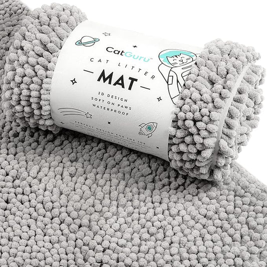 CatGuru Cat Litter Mat, Medium, Extra Large, XXL, Waterproof Litter Box Mat, Non Slip Kitty Litter Mat, Machine Washable Litter Trapping Mat, Soft Litter Tray, Cat Stuff (XL, Gray/Heavy-Duty) by CatGuru