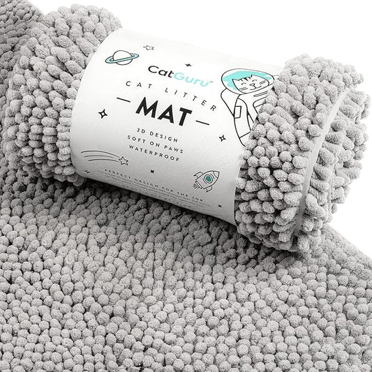 CatGuru Cat Litter Mat, Medium, Extra Large, XXL, Waterproof Litter Box Mat, Non Slip Kitty Litter Mat, Machine Washable Litter Trapping Mat, Soft Litter Tray, Cat Stuff (Medium, Grey/Standard) by CatGuru