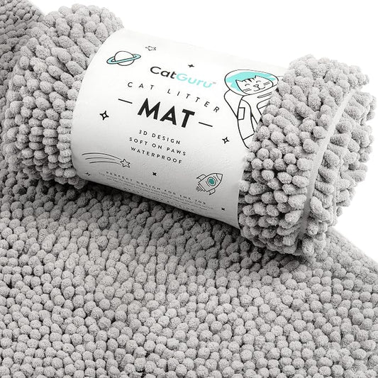 CatGuru Cat Litter Mat, Medium, Extra Large, XXL, Waterproof Litter Box Mat, Non Slip Kitty Litter Mat, Machine Washable Litter Trapping Mat, Soft Litter Tray, Cat Stuff (Medium, Gray/Heavy-Duty) by CatGuru