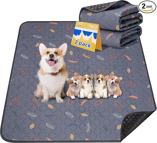 Sunheir Washable Pee Pads for Dogs 2-Pack Reusable Puppy Pads Pet Training Pads, Waterproof Dog Pee Pads for Crate, Whelping Pad, Non-Slip Protects Against Urine Leakage (Leaves - Deep Grey, 24x36) by SUNHEIR