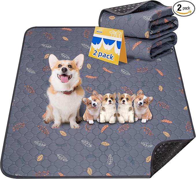 Washable Pee Pads for Dogs - 2 Pack Puppy Pads with Super Absorbent, Non-Slip, Reusable Pee Pads Specifically Designed for Dog Playpen, Crate, Whelping Box, Floor - 36" x 41", Grey by SUNHEIR