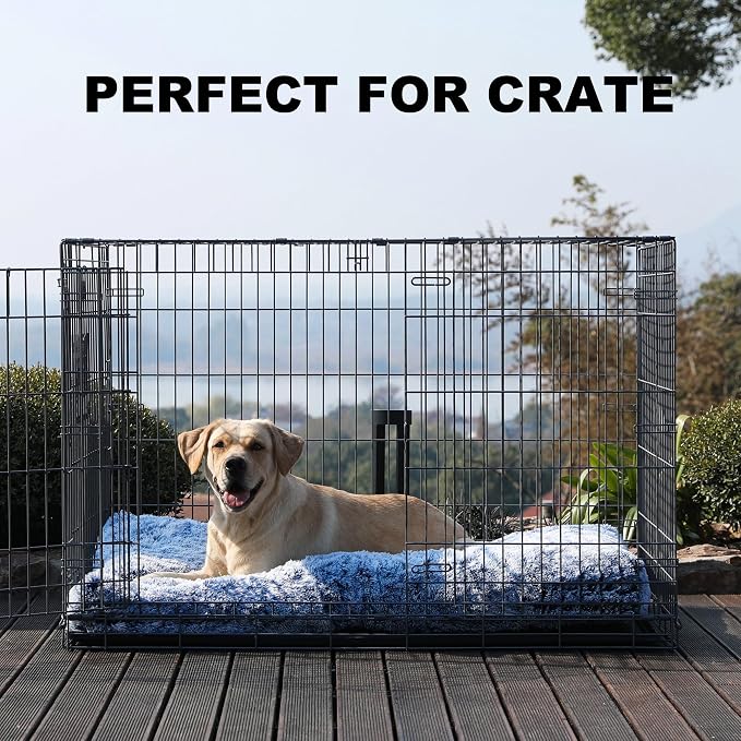 Bedfolks Plush Waterproof Dog Crate Bed, Removable Washable Cover, Faux Fur, 41"x27", Dark Blue - Image 3