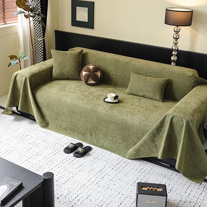 ROOMLIFE Non Slip Waterproof Couch Cover Sofa Covers for 3 Cushion Couch Washable, Furniture Protector Sofa Couch Cover for Dogs, Soft Sofa Slipcover, Couch Throw Blankets (Green 71''X150'') - Image 7