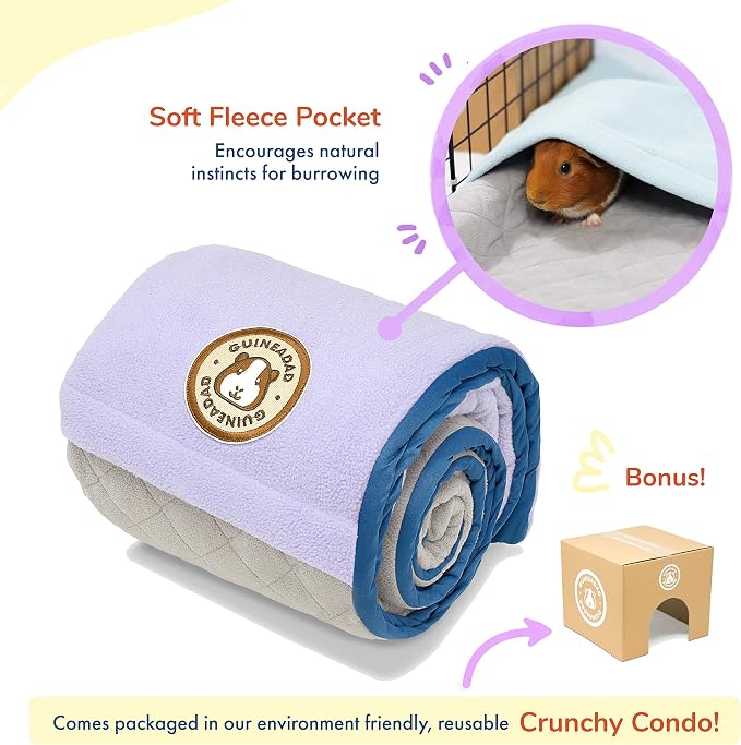 GuineaDad Original Reusable Cage Liner – Purple Fleece Bedding with Burrowing Pocket – Extra Absorbent Core & Waterproof Bottom – Fits C&C 2x4 Guinea Pig Cages – Small Animal Supplies - Image 4