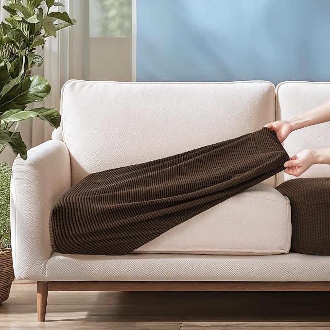CHUN YI Stretch Couch Cushion Cover Suitable for 3 Settee, Sofa Seat Slipcover with Spandex Jacquard Fabric(Large,Chocolate) - Image 6