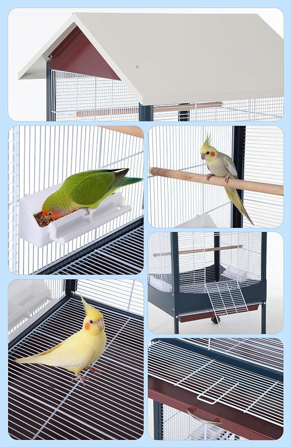 Garvee Bird Cage, 66''H Extra Large Bird Cage, w/Removeble Tray, Waterproof Roof, Easy to Clean, Lockable Caster, Indoor& Outdoor Application for Conure,Macaw,Budgie,Cockatiel,Lovebirds,Parakeet | w/Removeble Tray, Waterproof Roof, Easy to Clean, Locka... - Image 7