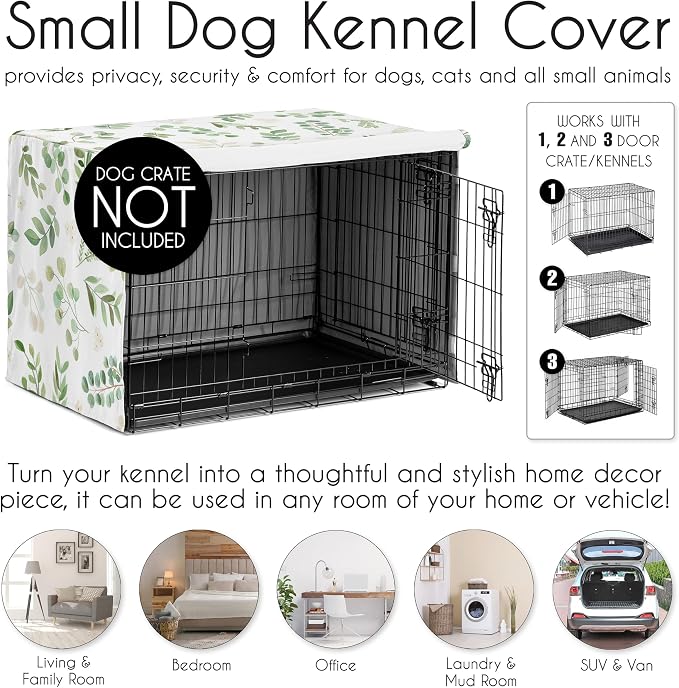 Sweet Jojo Designs 30in. Small/Medium Dog Crate Cover (Green Boho Floral Leaf) Pet Cage, Kennel Covers (Bohemian, Watercolor, Botanical, Flower, Woodland, Tropical, Garden, Nature, Neutral, Sage) - Image 4