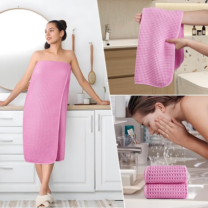 POLYTE 430 GSM Microfiber Quick Dry Lint Free Oversize Bath Towel Set, 6 Piece (Waffle Weave) - Image 5