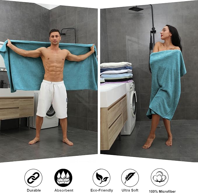 Extra Large Bath Towel Sheet Set 35x70 Inches - Oversized Bath Towels Set, Large Microfiber - Quick Dry,Lightweight,Super Soft,Highly Absorbent Towel Set for Bathroom,Hotel,SPA,Pack of 4(Turquoise) - Image 5