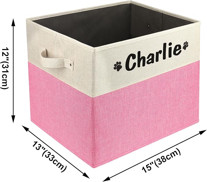 PET ARTIST Large Dog Toy Basket, Custom Toy Bin Box Personalized with Pet's Name, Collapsible Pet Storage Baksets With Handle for Toys,Blankets,Accessories- Pink - Image 3