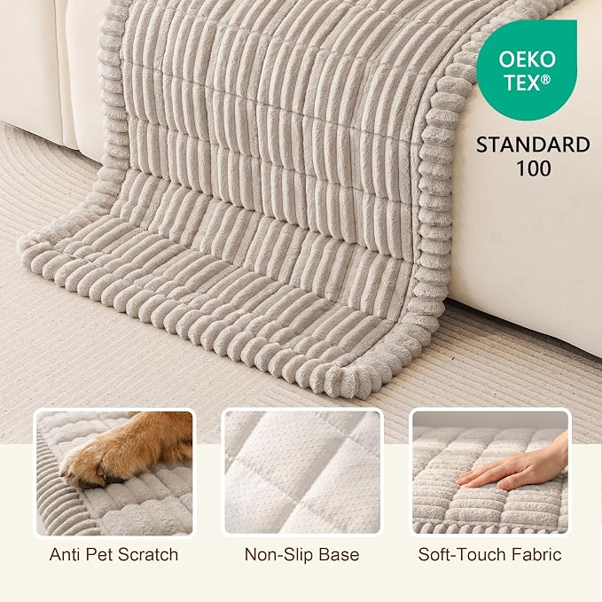 MEETSKY Couch Covers for Sofa, Couch Cover for Dogs Washable, Sofa Covers for Cats, Non Slip Soft Sofa Slipcovers, Love Seat Couch Covers, Furniture Protector, Oatmeal, 27.6" x 59" - Image 3