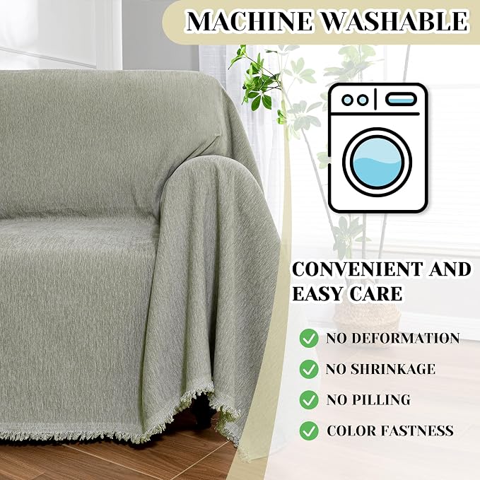 MEETSKY Green Sofa Covers Armchair Single Couch Cover for Dogs Throw Couch Cover with Tassel Chair Recliner Futon Cover Washable 1 Cushion Couch Chenille Couch Protector, 71"x 91" - Image 4