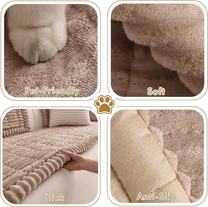 Couch Cover for Sofa, Sectional Couch Cover for Dogs, Sofa Cover Washable, Cushion Cover Blanket Pad Bed Mat for Pets, Fleece Furniture Protector, Brown, 23.6x82.7in - Image 3