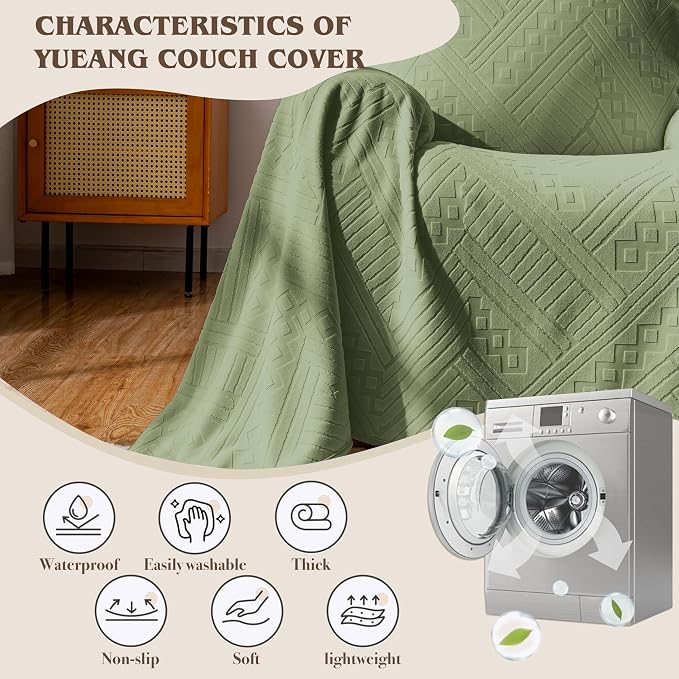 Waterproof Recliner Chair Cover, Anti-Slip Reclining Chair Covers, Pet-Friendly, Washable, Durable and Breathable Couch Covers – Reversible Design for Sofa Protection(71x71in/Green) - Image 7