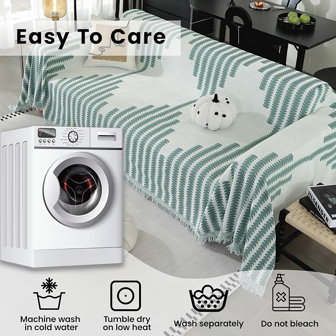Non-Slip Jacquard with Tassels Couch Cover, Large Sofa Covers for 3 Cushion Couch, Cat Scratch Furniture Protector, Washable Wear Resistant Armchair Sofa Slipcover(71"X150",Green) - Image 7