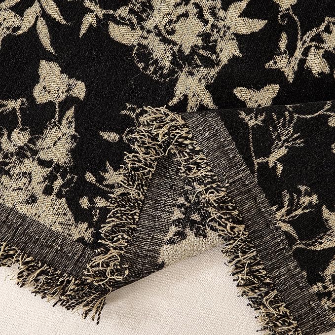 STACYPIK Vintage Botanical Floral Print Couch Cover for Pets, Chenille Jacquard Sofa Cover for 3 Cushion Couch,Multi-Use Furniture Protector, Non Slip Loveseat Slipcover for Sectional, Black-71X134IN - Image 8