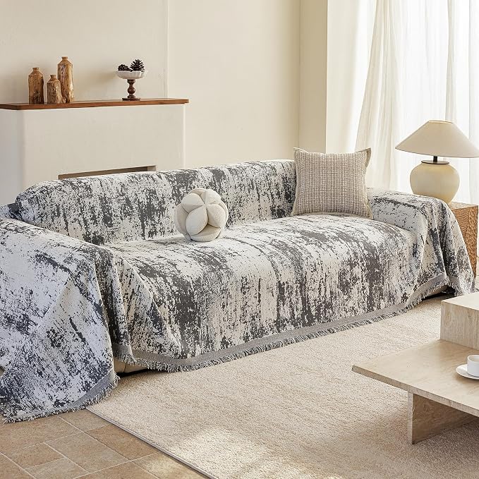 ROOMLIFE Boho Couch Covers for Sofa Washable for 3 Cushion Couch Chenille | Furniture Protector Sofa Couch Cover for Dogs, Soft Breathable Sofa Slipcover, Couch Throw Blankets with Tassels 71''X134'' - Image 5