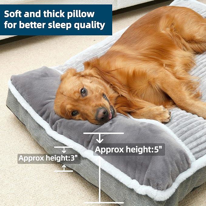 Dog Bed for Large Dogs, Dog Mattress with Pillow for Crate Kennel, Sofa pet Bed, Super Soft pet Bed for Medium, Jumbo, Small Dogs Breeds Grey, Medium:(31"x25"x3") - Image 5