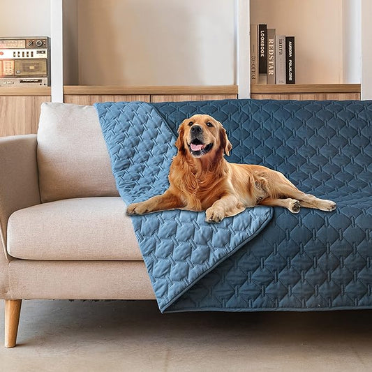 gogobunny 100% Double-Sided Waterproof Dog Bed Cover Pet Blanket Sofa Couch Furniture Protector for Puppy Large Dog Cat, Reversible (82x82 Inch (Pack of 1), Dark Blue/Light Blue) by gogobunny