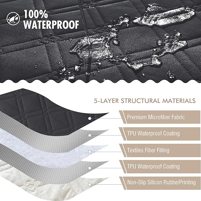 Genina Waterproof Couch Cover, Washable Anti-Slip 51 inch Loveseat Sofa Covers with 2 Cushions, Sectional Couch Covers for Pets Friendly, Sofa Slipcovers for Dogs Cats, (51inch/Charcoal Grey) - Image 5