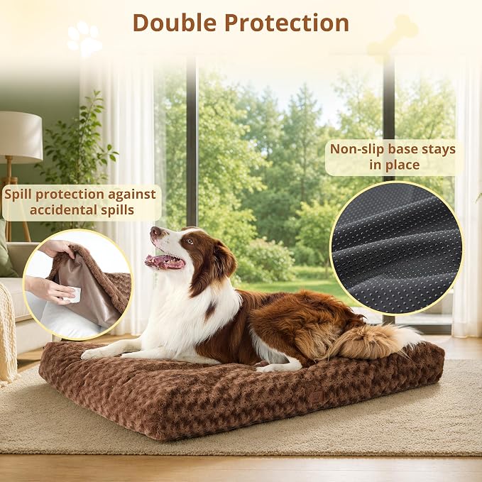 EGOHOME Dog Bed for Large Dogs, Shredded Memory Foam, Washable, Non-Slip | Balanced Support Foam, CertiPUR-US, Removable Washable Cover, Rose Velvet, Dog Crate Bed & Kennel Pad, 35 x 23 Inch, Brown - Image 4