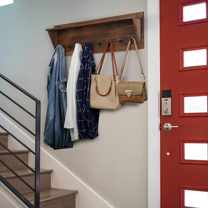 WEBI Coat Rack Wall Mount with Shelf,8 Peg Hooks,34" Long Rustic Entryway Wall Shelf with Hooks Underneath for Hanging Coats,Clothes,Bathroom,Rustic Brown - Image 9
