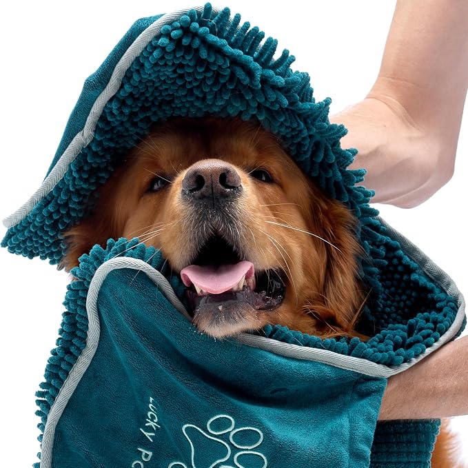 Lucky Pooch® Super Absorbent Shammy Dog Towel - Luxuriously Soft Hand Pockets – 34.5x12.5in – Quick Drying Microfiber Dog Bath Towel – Durable Dog Towels for Drying Dogs (Pack of 1, Teal) - Image 3