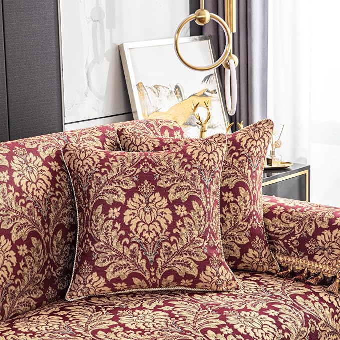 Loom and Mill Luxury Damask Sofa Couch Covers, Burgundy Red, 71" x118 | Elegant Jacquard Sofa Throw Cover with Tassels for 2-3 Cushion Couch, Sectional Couch Cover Sofa Slipcover for Dogs Pets - Image 4